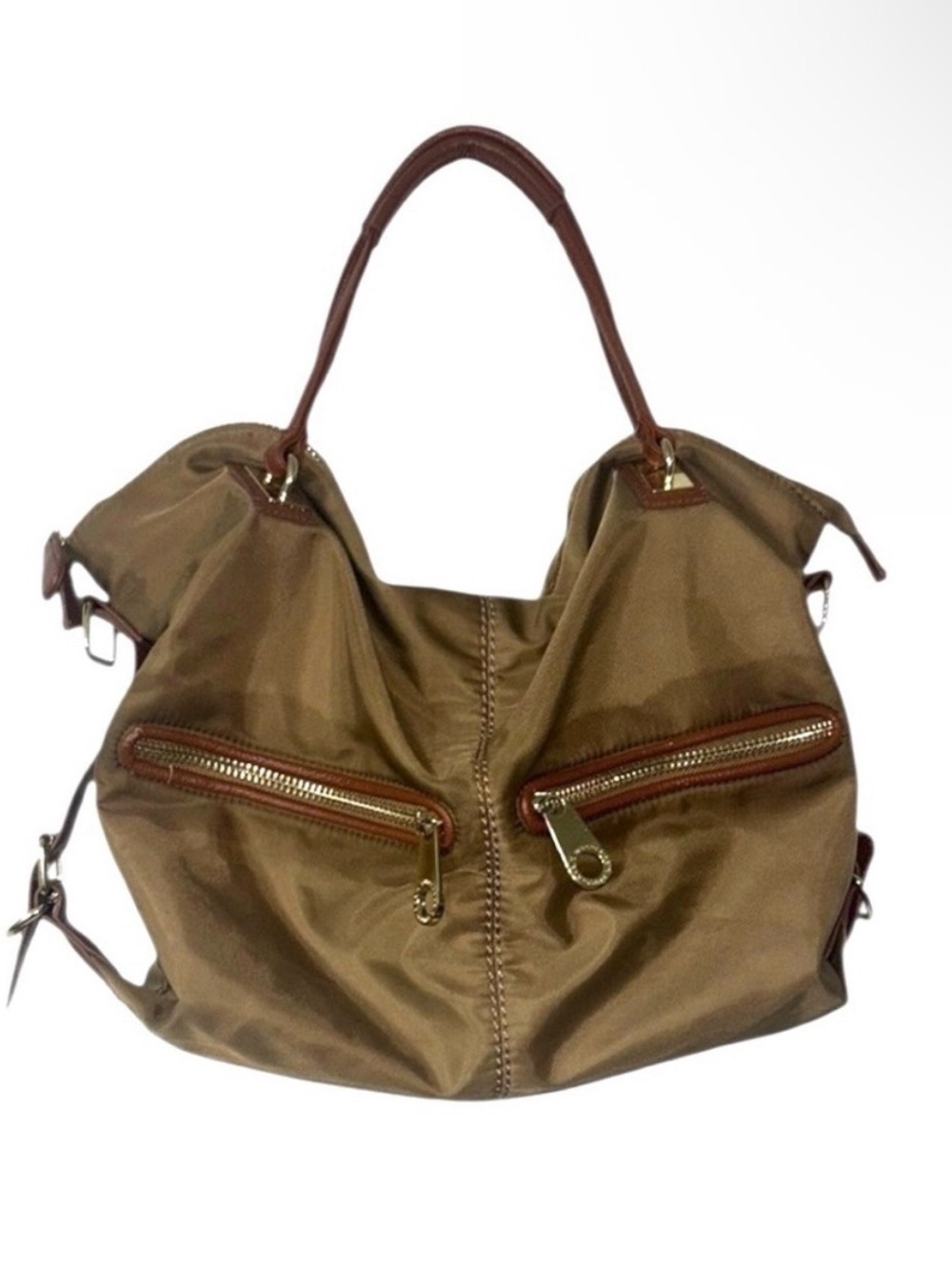 Big Buddha Tan Brown Nylon Bag Purse Handbag Vegan Leather Paisley Interior